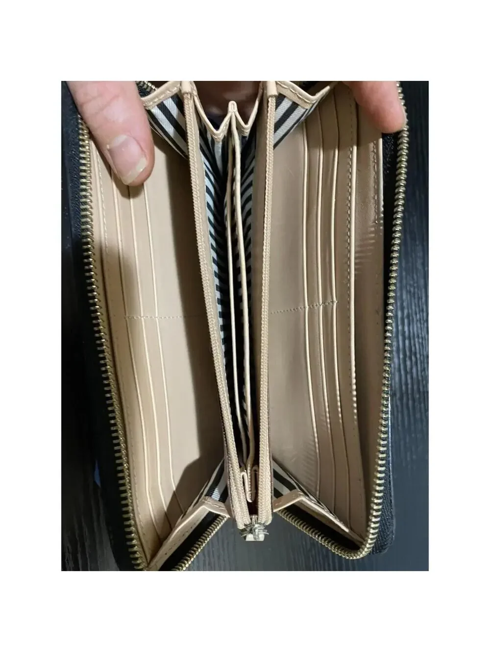 Kate Spade zip around glossy leather wallet black - large